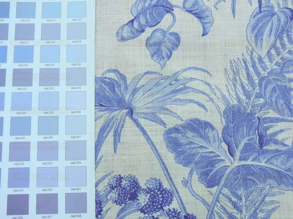 Scalamandre Tropical Toile Linen Gustavian Blue On Ivory Butterfly Fern Palm Berry MSRP USD 215