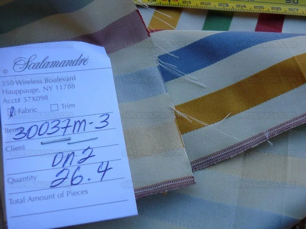 Scalamandre Louvre Silk Satin Stripe Red Green Yellow Blue White Rainbow Candy Stripe