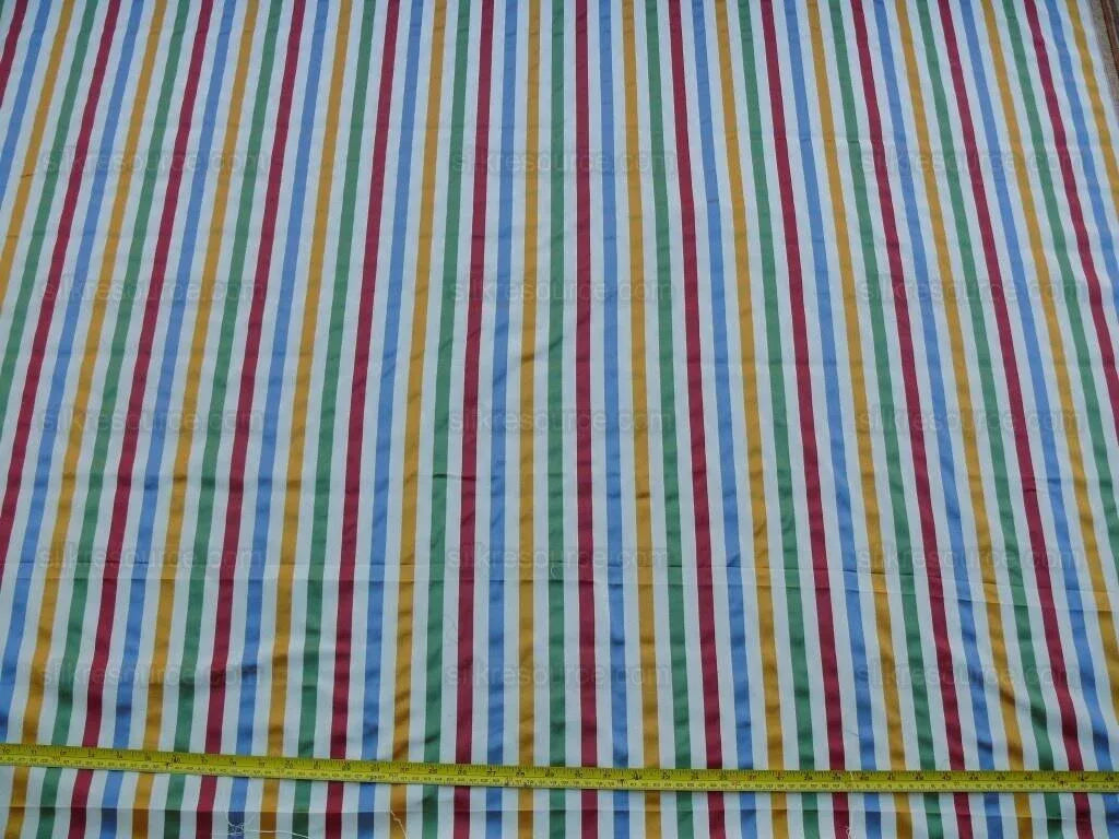 Scalamandre Louvre Silk Satin Stripe Red Green Yellow Blue White Rainbow Candy Stripe