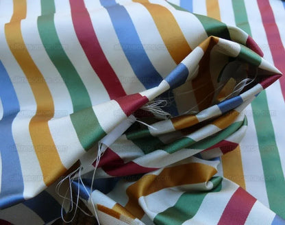 Scalamandre Louvre Silk Satin Stripe Red Green Yellow Blue White Rainbow Candy Stripe