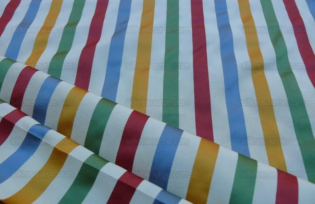 Scalamandre Louvre Silk Satin Stripe Red Green Yellow Blue White Rainbow Candy Stripe
