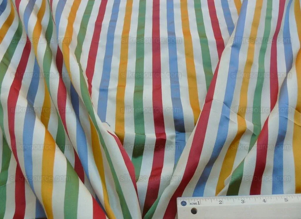 Scalamandre Louvre Silk Satin Stripe Red Green Yellow Blue White Rainbow Candy Stripe