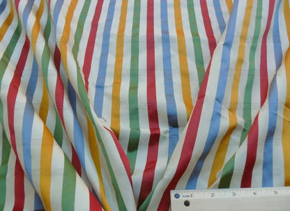 Scalamandre Louvre Silk Satin Stripe Red Green Yellow Blue White Rainbow Candy Stripe