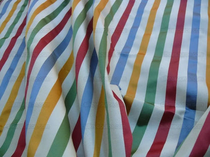 Scalamandre Louvre Silk Satin Stripe Red Green Yellow Blue White Rainbow Candy Stripe