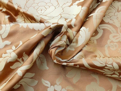 0.3 Yard Scalamandre Nashville Copper &amp; Antique Gold 100% Silk Damask Chinoiserie Peony Flower Basket Circa 1830