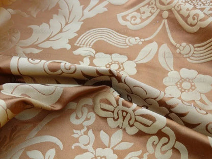 0.3 Yard Scalamandre Nashville Copper &amp; Antique Gold 100% Silk Damask Chinoiserie Peony Flower Basket Circa 1830