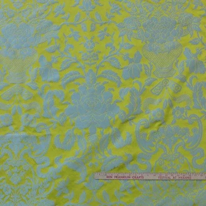 Scalamandre Nashville 100% Silk Damask,Ming Yellow & Sky Blue