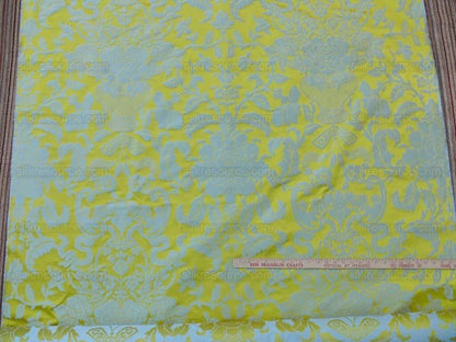 Scalamandre Nashville Ming Yellow Sky Blue 100% Silk Damask Chinoiserie Peony Flower Basket Circa 1830