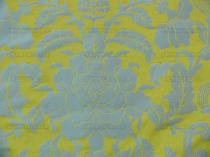 Scalamandre Nashville Ming Yellow Sky Blue 100% Silk Damask Chinoiserie Peony Flower Basket Circa 1830