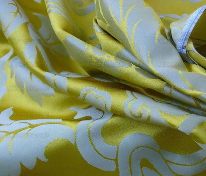 Scalamandre Nashville Ming Yellow Sky Blue 100% Silk Damask Chinoiserie Peony Flower Basket Circa 1830