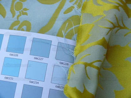 Scalamandre Nashville Ming Yellow Sky Blue 100% Silk Damask Chinoiserie Peony Flower Basket Circa 1830