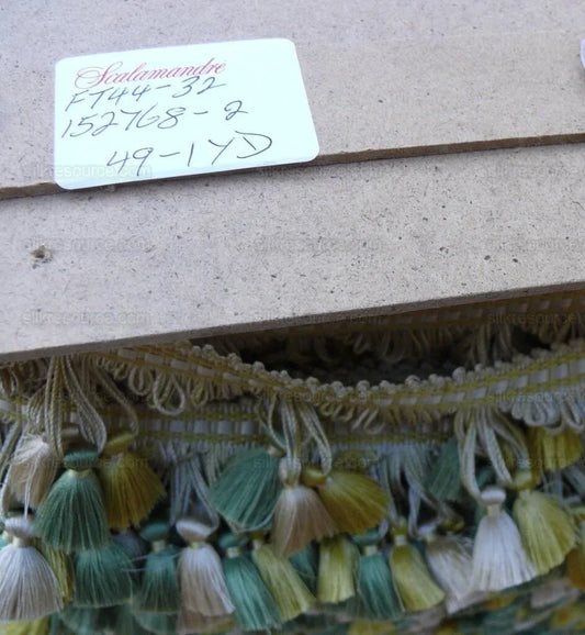 Scalamandre Jules Verne 100% Silk Tassel Fringe Chalk Lemon Aqua Yellow Green MSRP USD 187.80/Yard