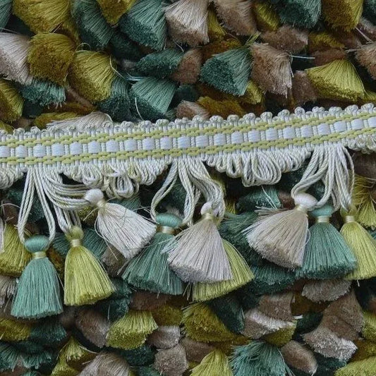 Scalamandre Jules Verne 100% Silk Tassel Fringe Chalk Lemon Aqua