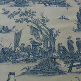 Scalamandre Marine Toile de Jouy Chintz Cotton Ships Sea Voyage Fishing Village Print Blue On Cream MSRP USD 228/Y