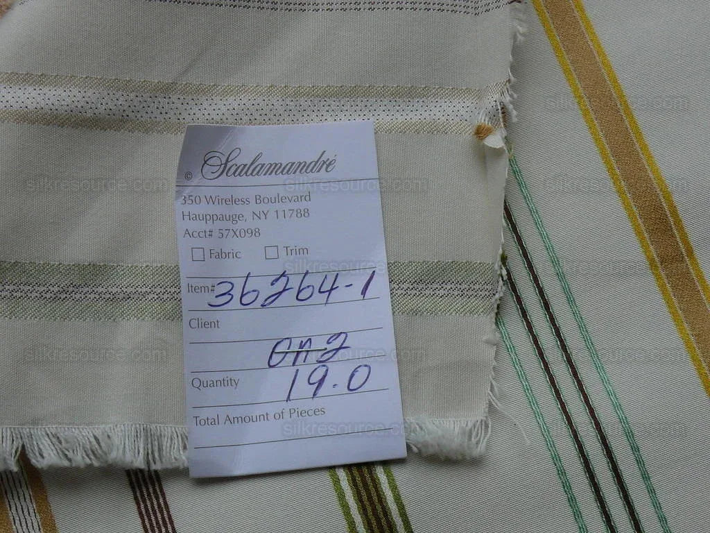 By Yd Scalamandre Pyjama Stripe Ivory, Green, Gold &amp; Beige MSRP USD 140/Y