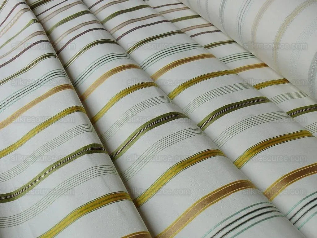 By Yd Scalamandre Pyjama Stripe Ivory, Green, Gold &amp; Beige MSRP USD 140/Y