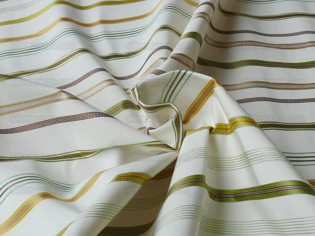 By Yd Scalamandre Pyjama Stripe Ivory, Green, Gold &amp; Beige MSRP USD 140/Y