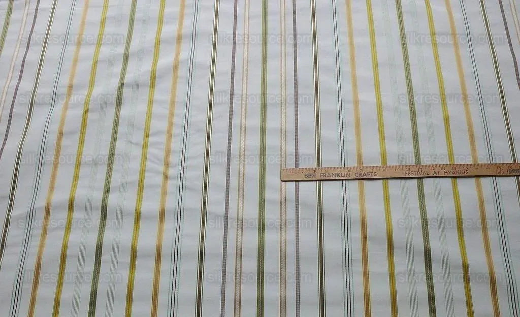 By Yd Scalamandre Pyjama Stripe Ivory, Green, Gold &amp; Beige MSRP USD 140/Y