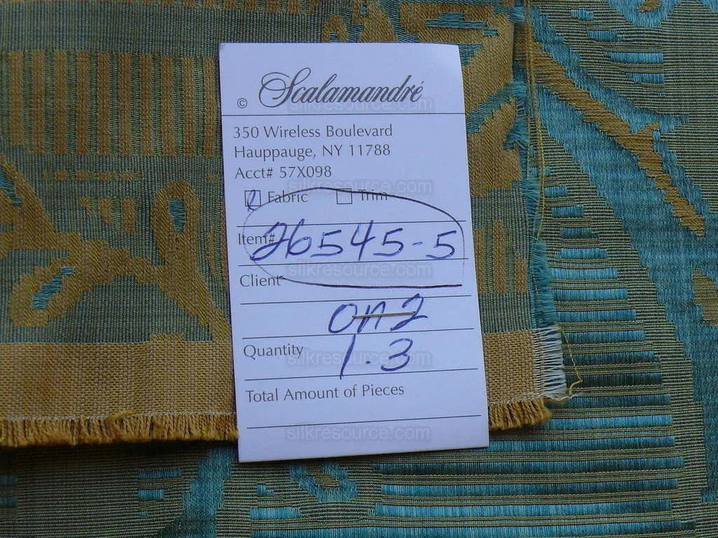 Scalamandre "sabrina Gaufre" Damask French Blue Antique Gold Stripe Silk Bty