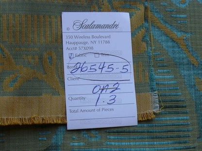 Scalamandre "sabrina Gaufre" Damask French Blue Antique Gold Stripe Silk Bty