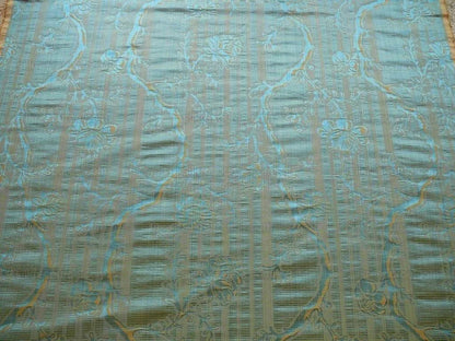 Scalamandre "sabrina Gaufre" Damask French Blue Antique Gold Stripe Silk Bty