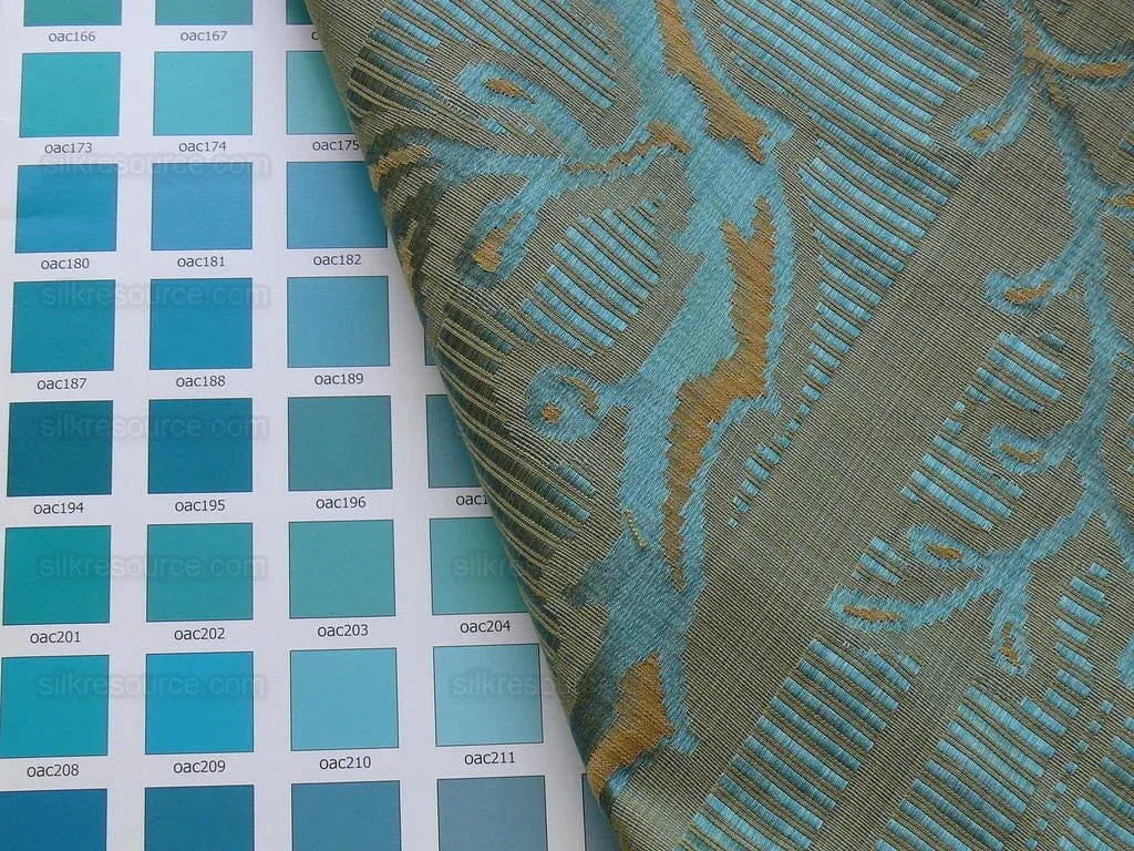 Scalamandre "sabrina Gaufre" Damask French Blue Antique Gold Stripe Silk Bty