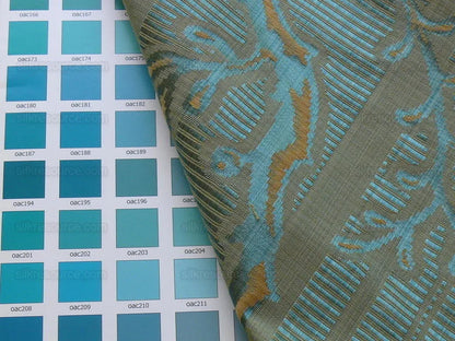 Scalamandre "sabrina Gaufre" Damask French Blue Antique Gold Stripe Silk Bty