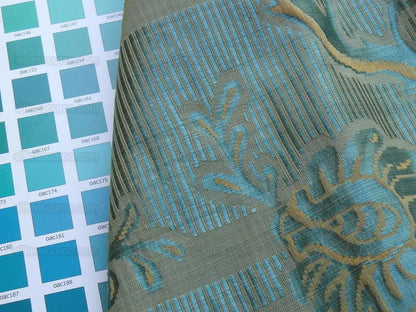 Scalamandre "sabrina Gaufre" Damask French Blue Antique Gold Stripe Silk Bty