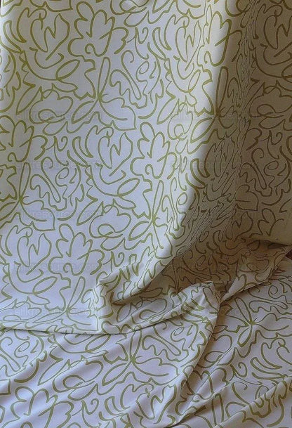 Scalamandre "yin" 100% Silk Print Tropical Abstract Foliage Green/white Matisse Style Drawing