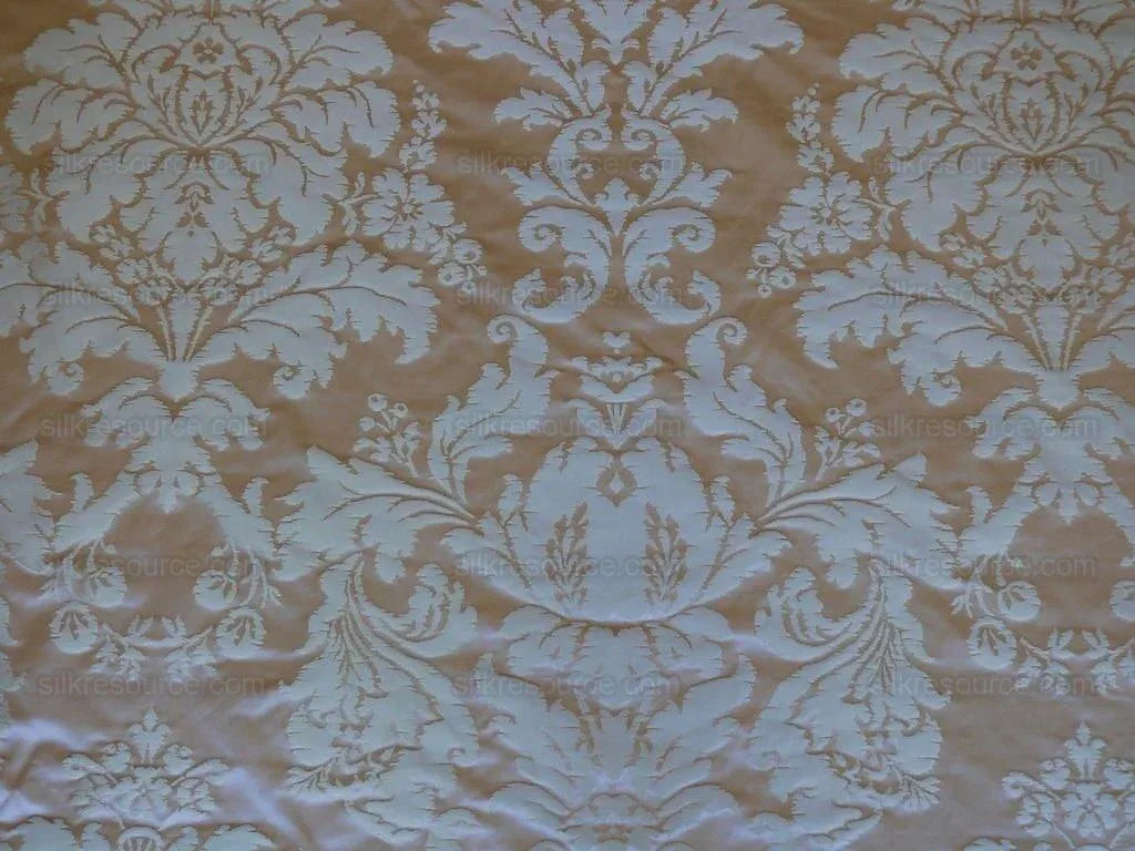 Lakehouse High End 100% Silk Damask Historical Reproduction Palest Peach Pink and Cream Renaissance Silkresource Exclusive