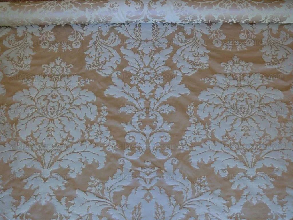 Lakehouse High End 100% Silk Damask Historical Reproduction Palest Peach Pink and Cream Renaissance Silkresource Exclusive