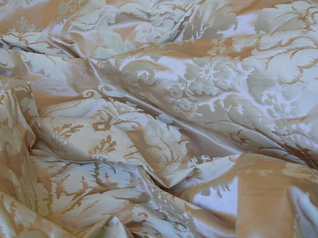 Lakehouse High End 100% Silk Damask Historical Reproduction Palest Peach Pink and Cream Renaissance Silkresource Exclusive