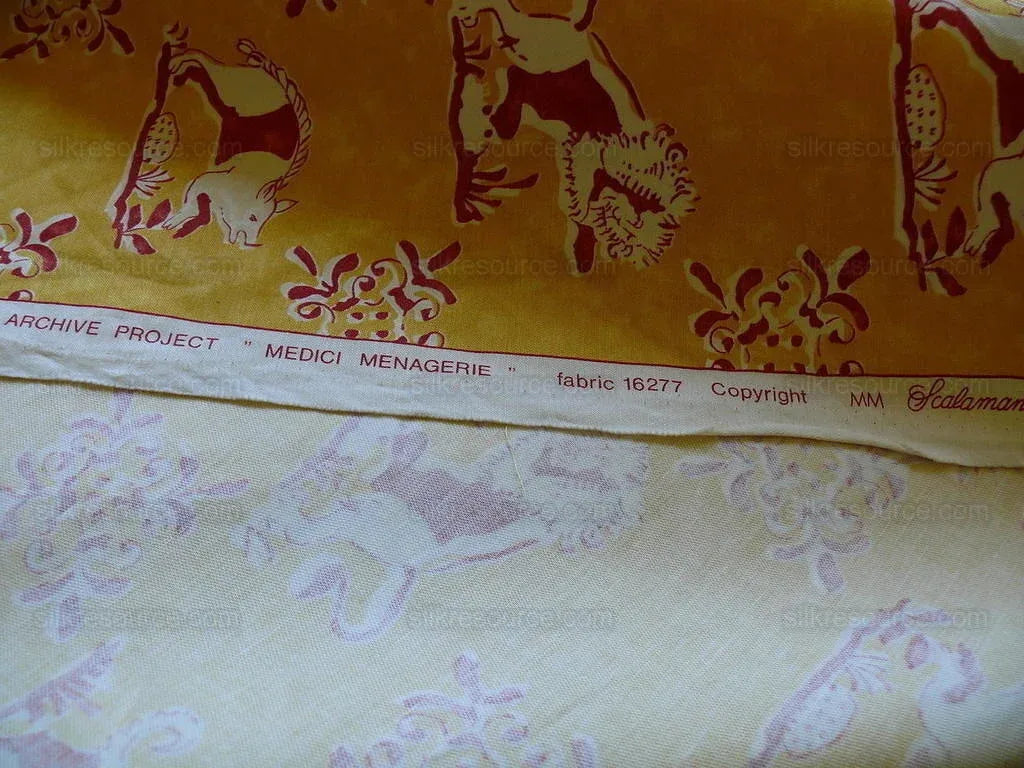 Scalamandre Medici Italian Country Animals Print Linen Red & Whi