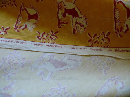 Scalamandre Medici Italian Country Animals Print Linen Red & Whi