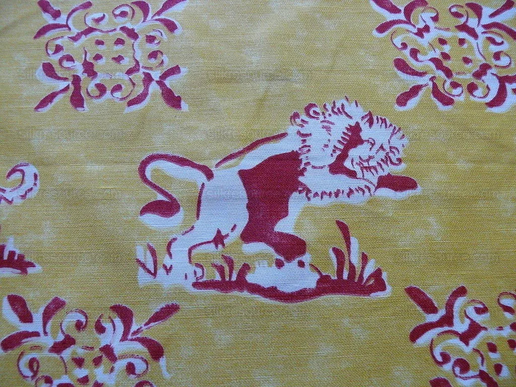Scalamandre Medici Italian Country Animals Print Linen Red & Whi