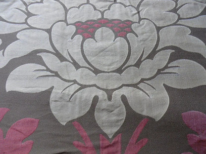 BTY MAJESTIC LOTUS! SILK FIGURED BROCADE SILVERY RED GOLD & BRN