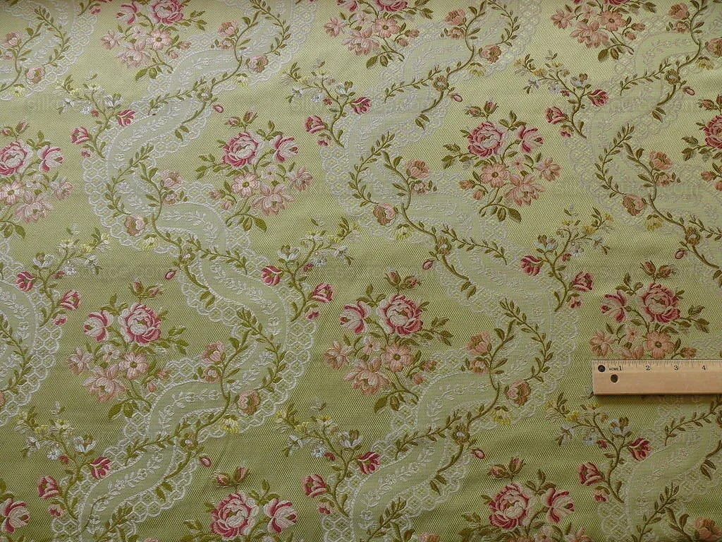 Lee Jofa Angelina Lampas Sage W/pink & Red Floral MSRP USD 390