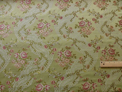 Lee Jofa Angelina Lampas Sage W/pink & Red Floral MSRP USD 390