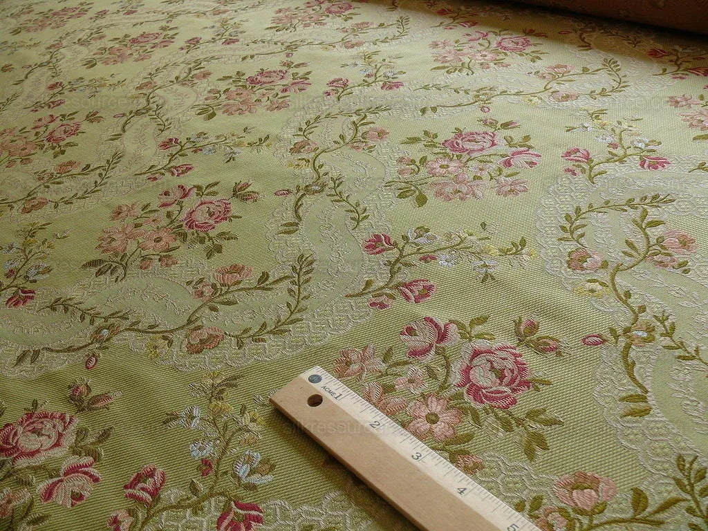 Lee Jofa Angelina Lampas Sage W/pink & Red Floral MSRP USD 390