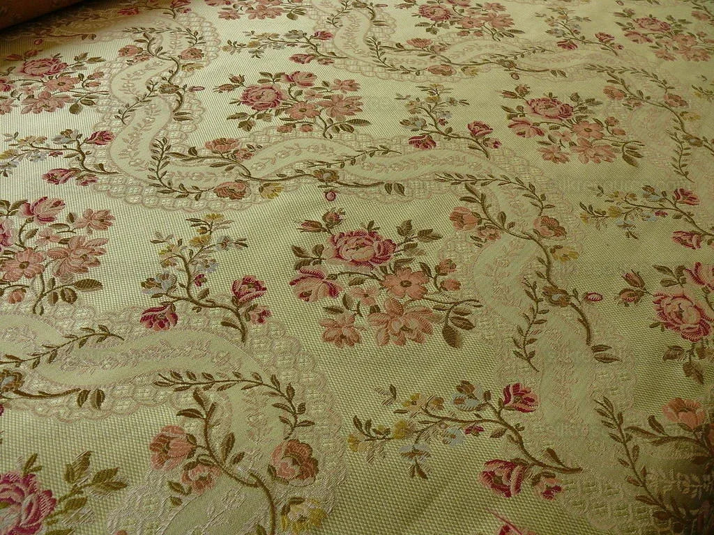 Lee Jofa Angelina Lampas Sage W/pink & Red Floral MSRP USD 390