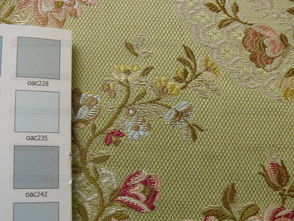 Lee Jofa Angelina Lampas Sage W/pink & Red Floral MSRP USD 390