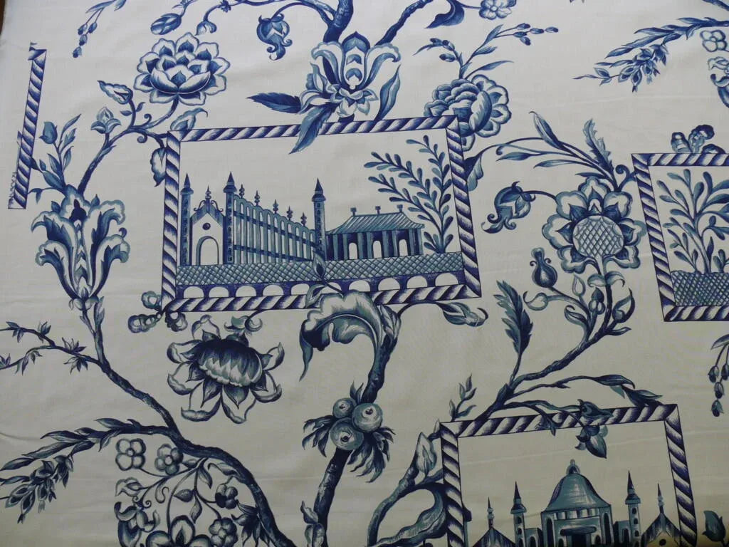 BTY BEACON HILL PALACE WALK INDIGO WHITE PRINT COTTON fr ITALY