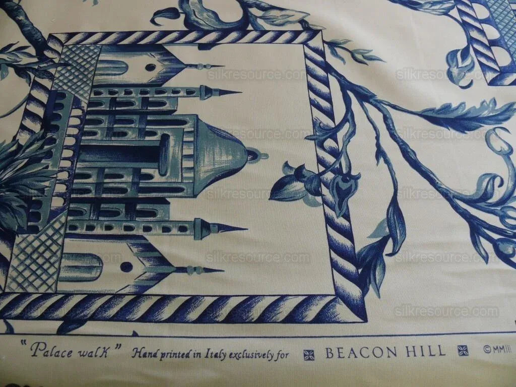 BY YD BEACON HILL PALACE WALK INDIGO BLUE WHITE COTTON TOILE ITALY Castle Tuscany MSRP USD200Y