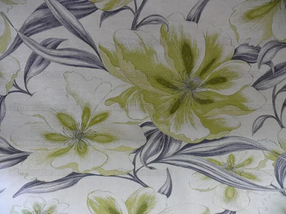 Huge Artistic Tulip Flower Print Linen Green Black On Natural Flower