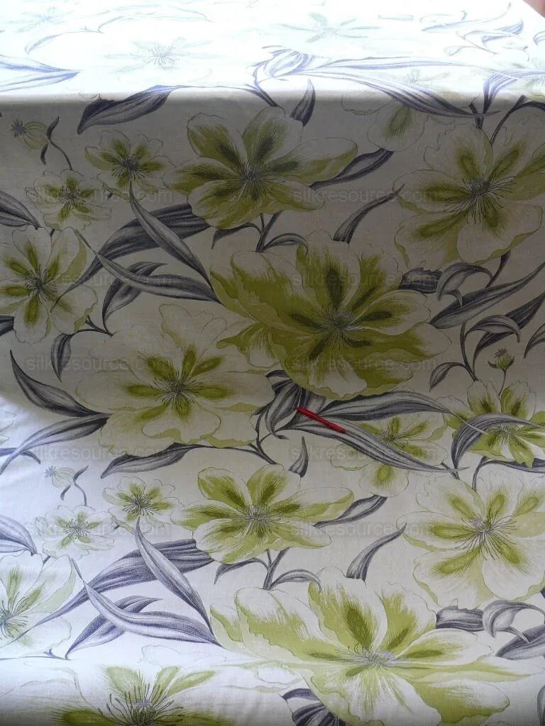 Huge Artistic Tulip Flower Print Linen Green Black On Natural Flower