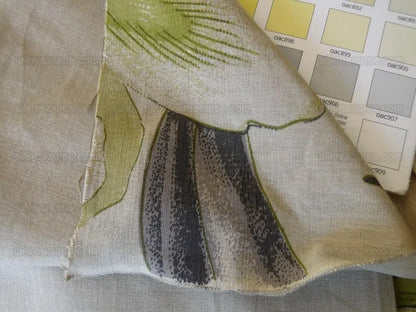 Huge Artistic Tulip Flower Print Linen Green Black On Natural Flower