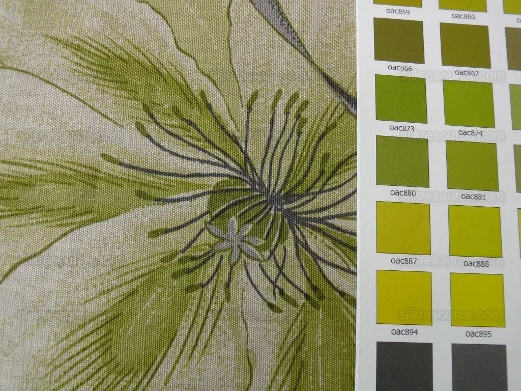 Huge Artistic Tulip Flower Print Linen Green Black On Natural Flower