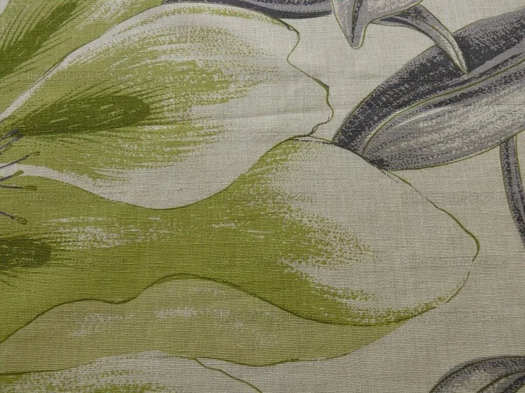 Huge Artistic Tulip Flower Print Linen Green Black On Natural Flower