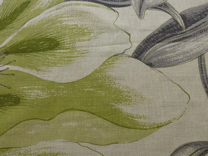 Huge Artistic Tulip Flower Print Linen Green Black On Natural Flower