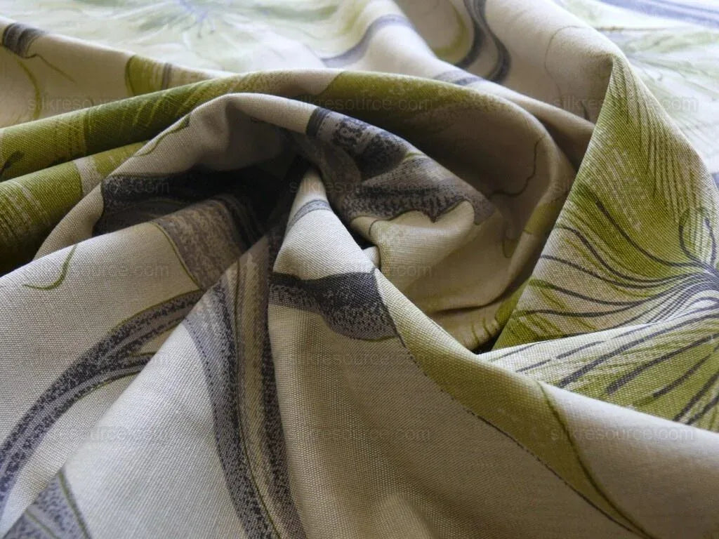 Huge Artistic Tulip Flower Print Linen Green Black On Natural Flower